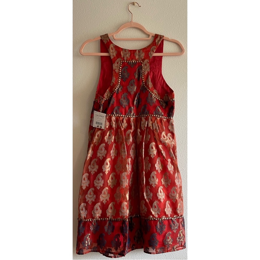 Free People Mini Dress Red Bronze Metallic Sleeveless Dress NWT SZ 4 - Picture 7 of 14